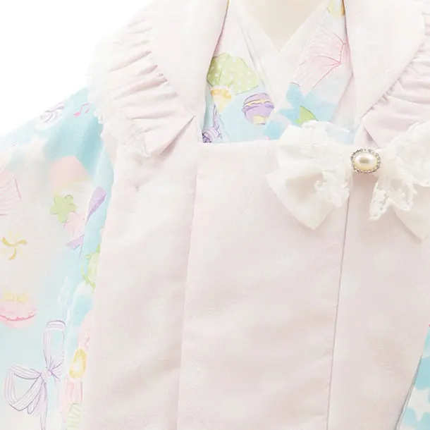 七五三レンタル(3歳女児被布)　【pitapita】薄ピンク×リボン水色