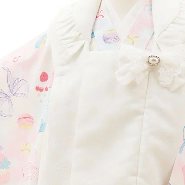 七五三レンタル(3歳女児被布)　【pitapita】クリーム×リボン虹色