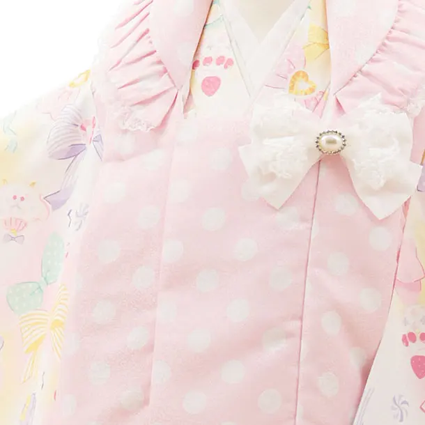 七五三レンタル(3歳女児被布)　【pitapita】ピンク×リボン虹色