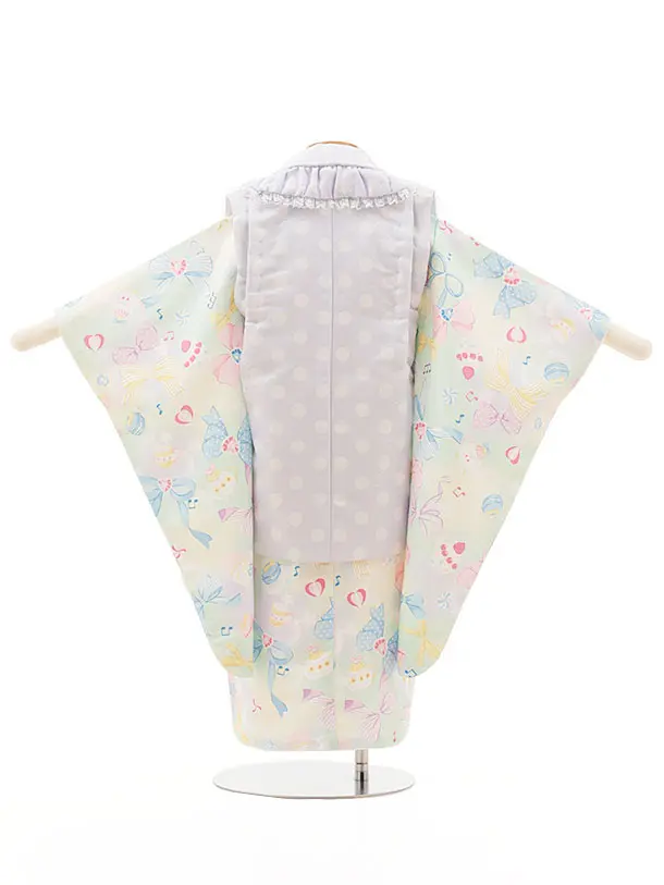 七五三レンタル(3歳女児被布)　【pitapita】パープル×リボンミント色