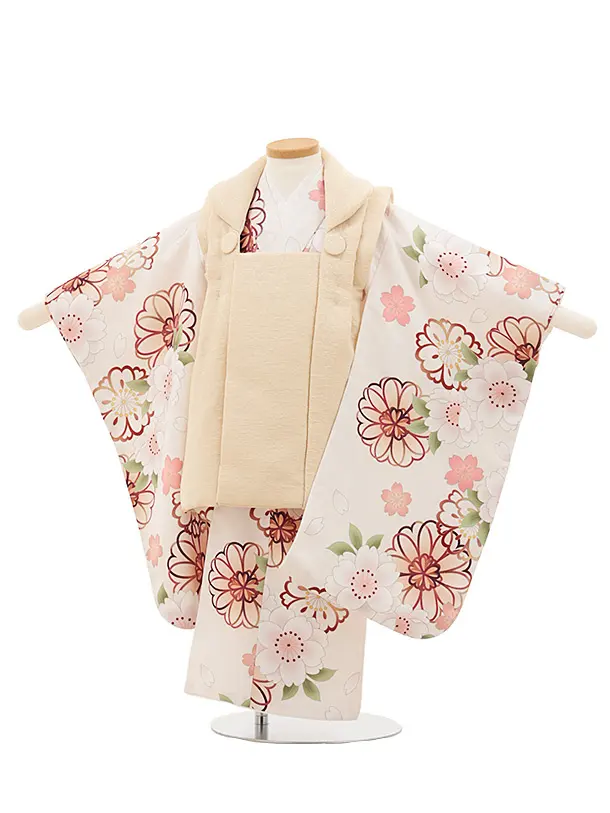 七五三レンタル(3歳女児被布)ベージュ×オフホワイト桜