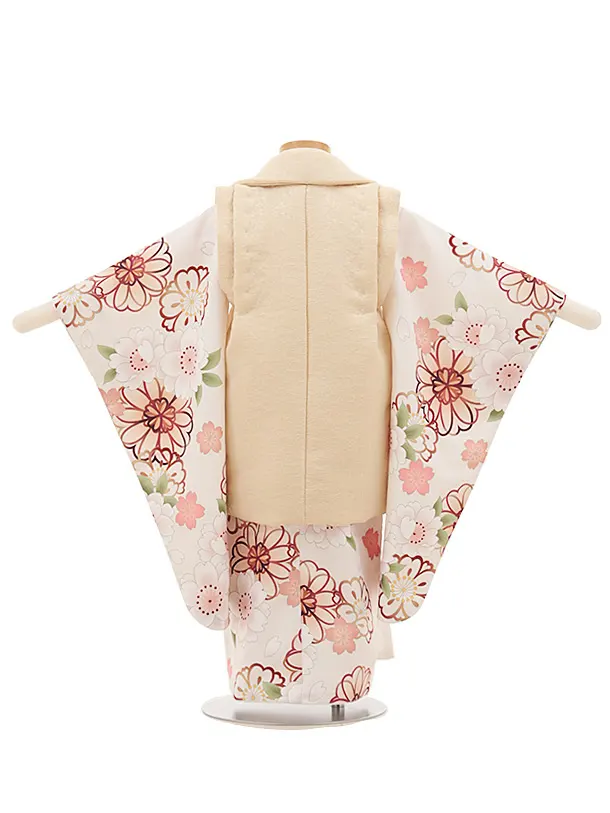 七五三レンタル(3歳女児被布)ベージュ×オフホワイト桜
