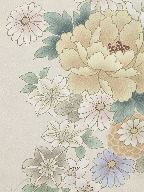七五三レンタル(3歳女児被布)クリーム花刺繍×薄ベージュ白花々