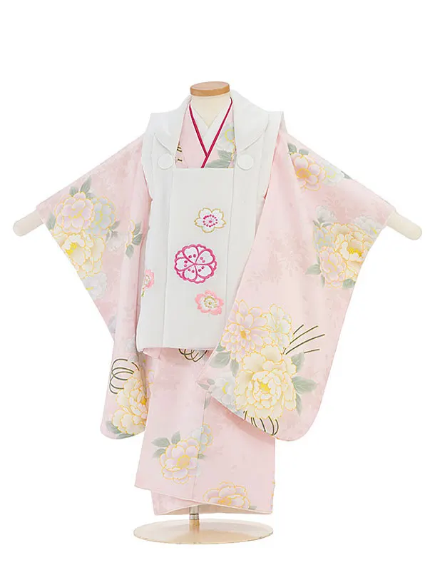 七五三レンタル(3歳女児被布)白×ピンク桜