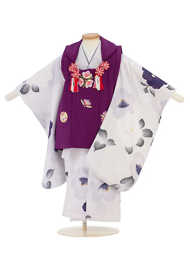 七五三レンタル(3歳女児被布)紫×つばき　ライトブルー