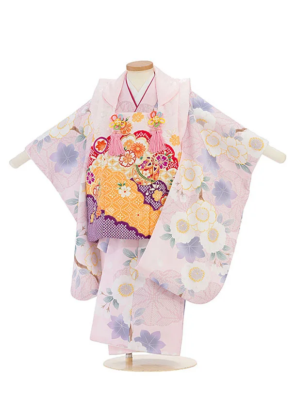 七五三レンタル(3歳女児被布)オフホワイト×桜　ピンク