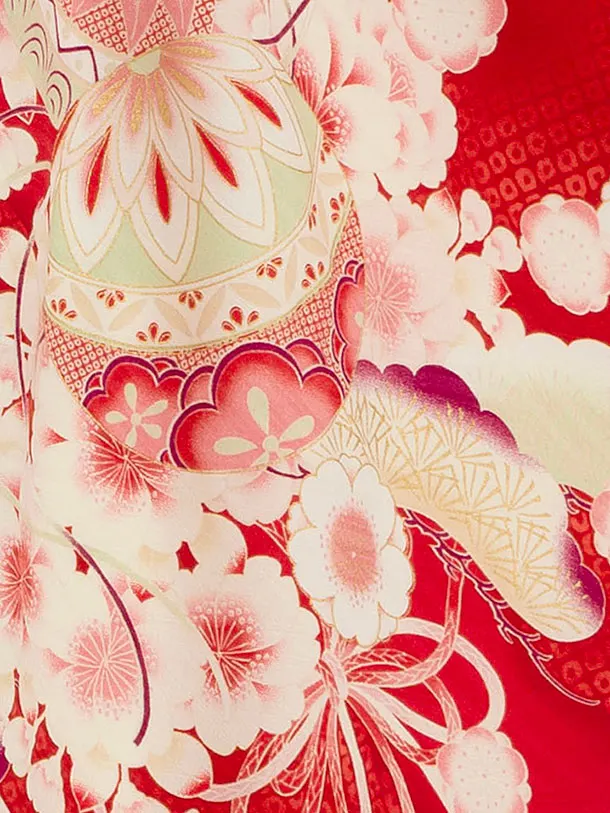 七五三レンタル(3歳女児被布)【華徒然】赤×桜　オフホワイト