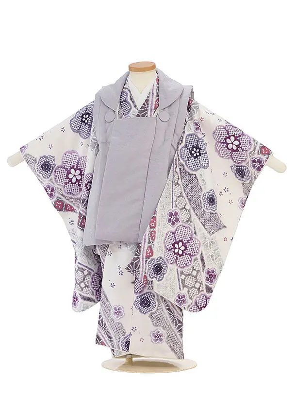 七五三レンタル(3歳女児被布)鹿の子柄ぼかし桜×花柄　紫