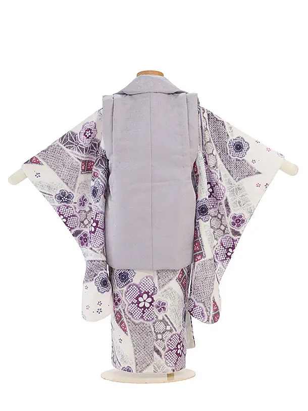 七五三レンタル(3歳女児被布)鹿の子柄ぼかし桜×花柄　紫