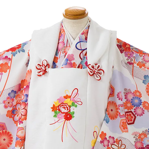 七五三レンタル(3歳女児被布)鈴に菊　桜　白