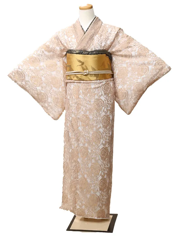 訪問着0009ベージュ　レース調　上品　華やか　オケージョン