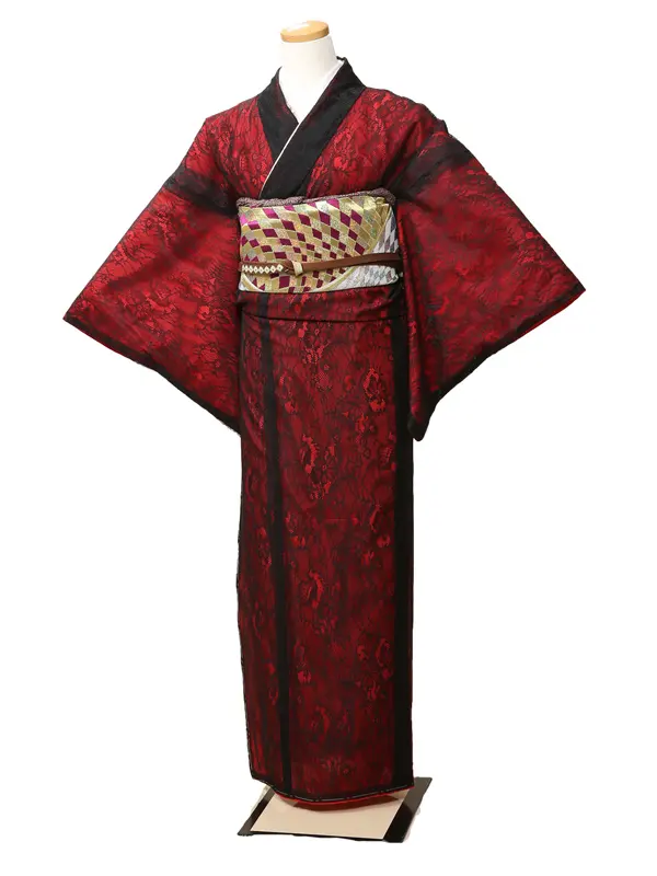 訪問着0010赤　レース調　上品　華やか　オケージョン