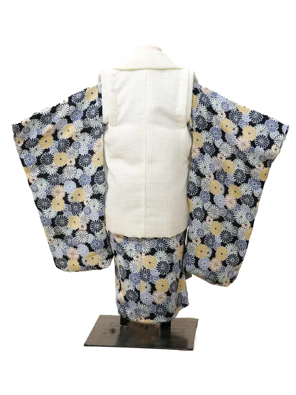 七五三レンタル(3歳男児)0013紺地青の菊　花柄　被布白