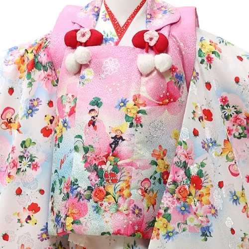 七五三レンタル(３歳女児被布)0010　白系　キラキラ妖精