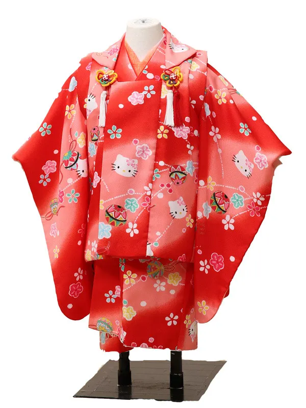 七五三レンタル(３歳女児被布)0011　赤　キティちゃん