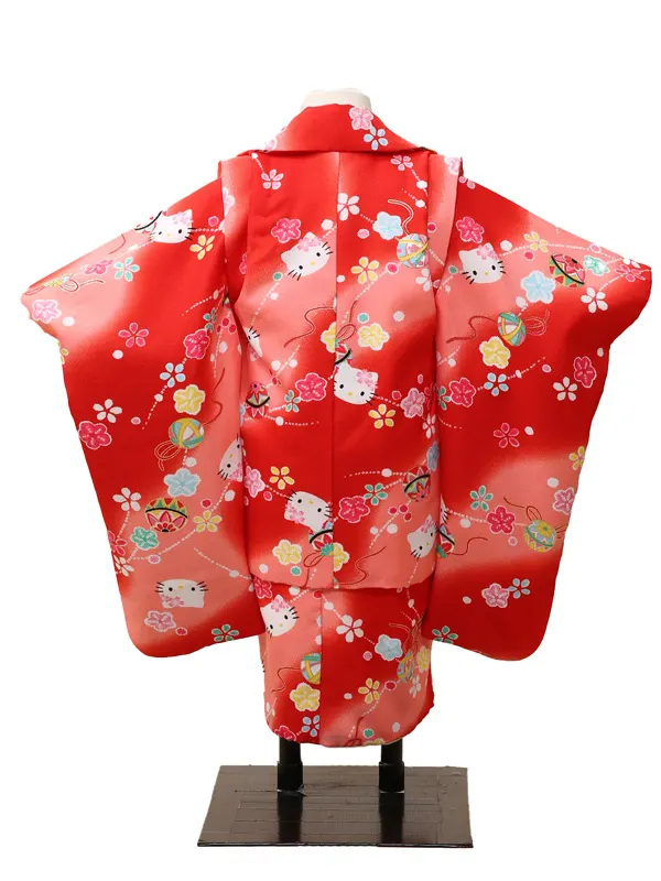 七五三レンタル(３歳女児被布)0011　赤　キティちゃん