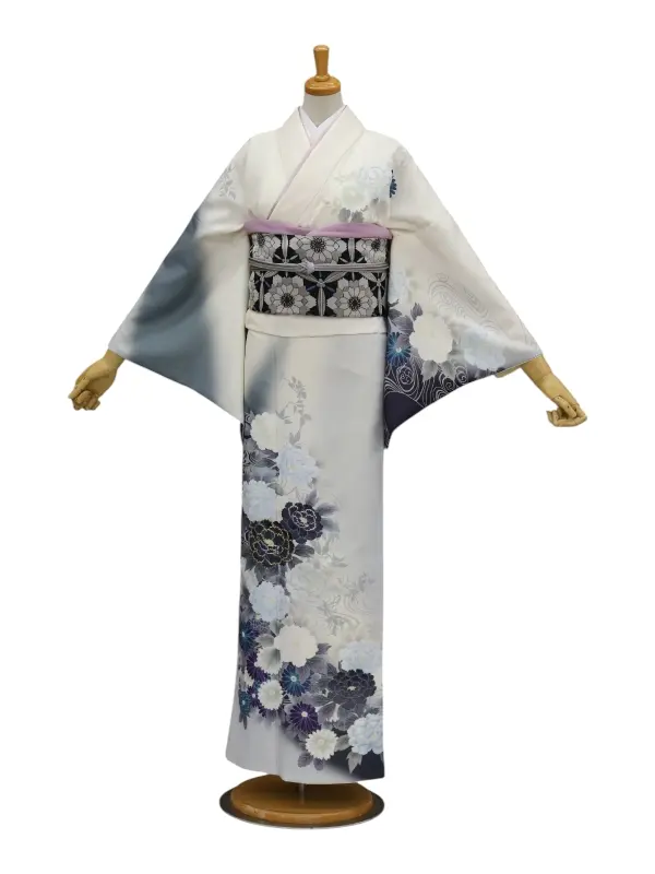 訪問着レンタル　四季花に流水/オフホワイトぼかし