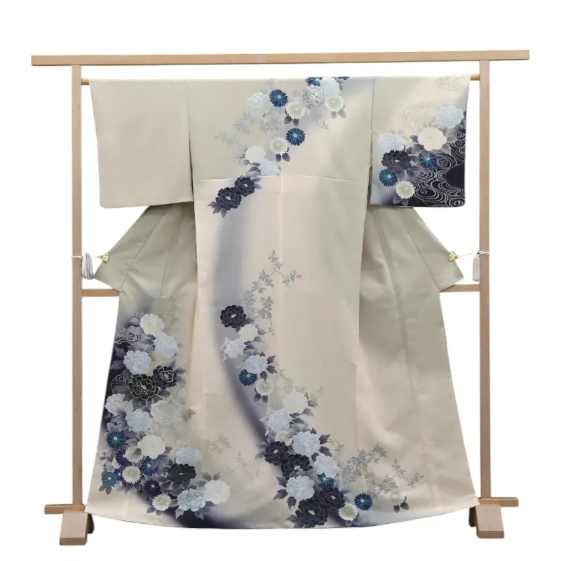 訪問着レンタル　四季花に流水/シャンパンベージュぼかし