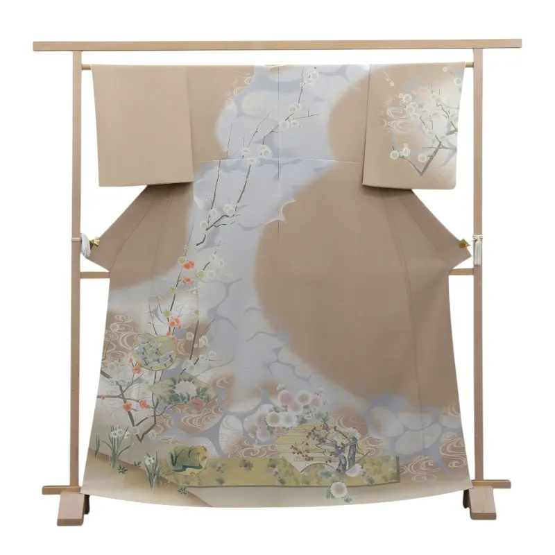 訪問着レンタル　琳派・流水文様/グレージュ