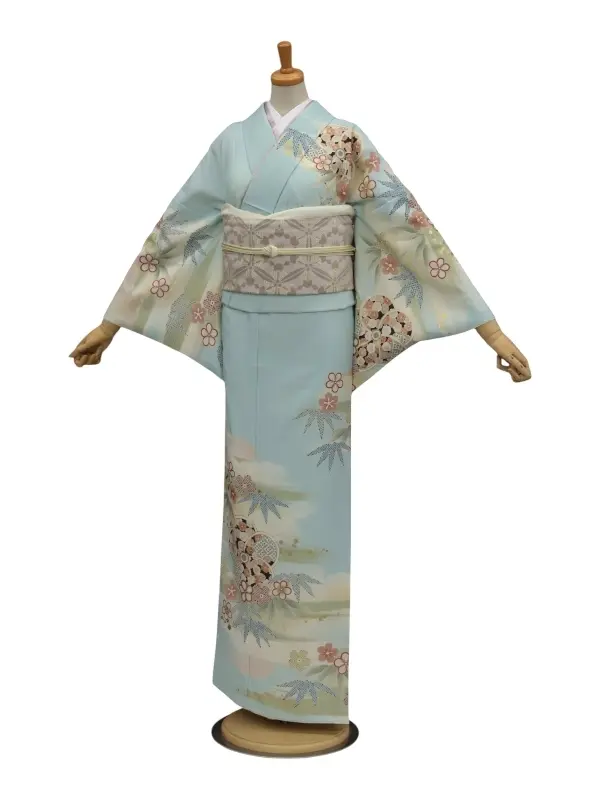訪問着レンタル　「JAPANSTYLE」ねじり梅/水色