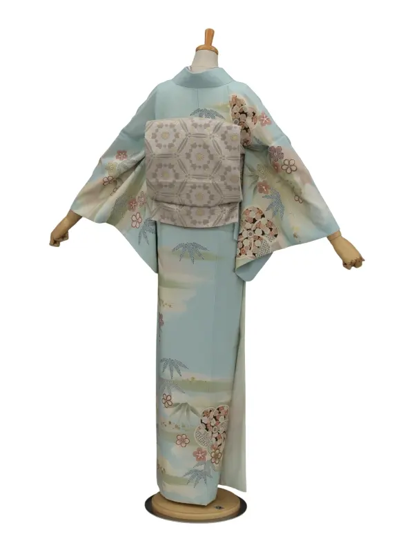 訪問着レンタル　「JAPANSTYLE」ねじり梅/水色