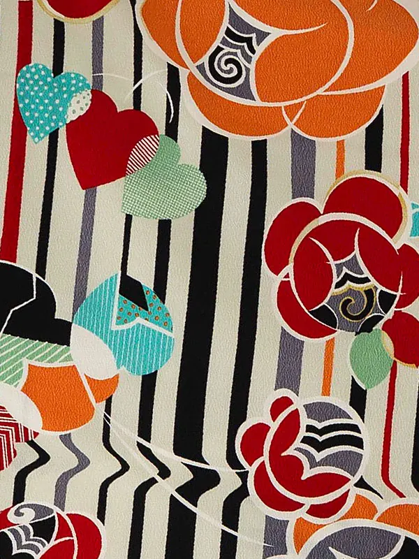 卒業式袴レンタルM1061ストライプにバラ・白×黒