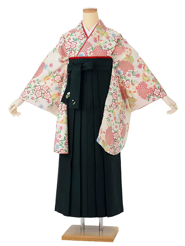 卒業式袴レンタルM1072菊に桜・白×緑