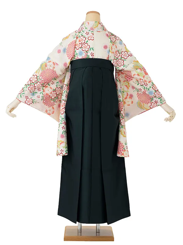 卒業式袴レンタルM1072菊に桜・白×緑