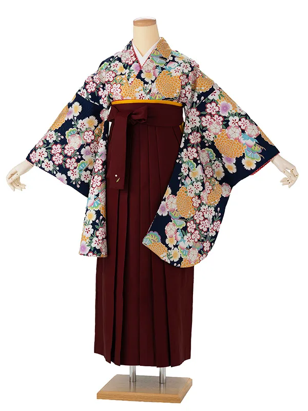 卒業式袴レンタルM1074梅・白×えんじ