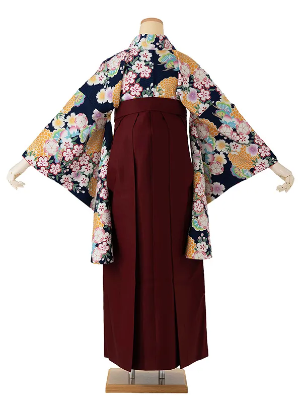 卒業式袴レンタルM1074梅・白×えんじ