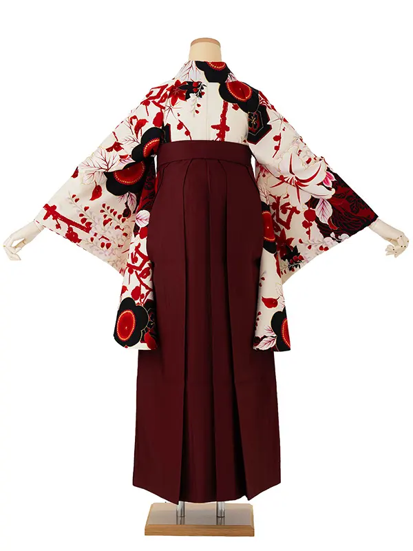 卒業式袴レンタルM1271梅に百合・白×えんじ
