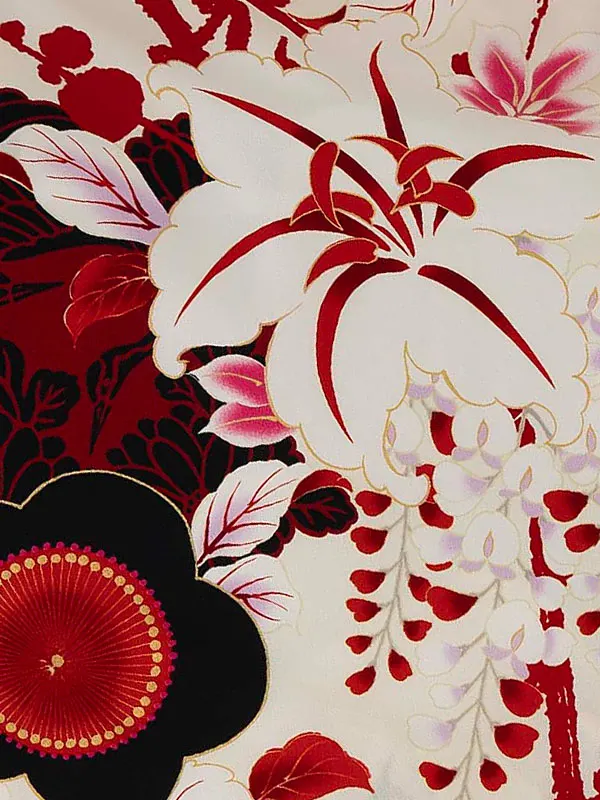 卒業式袴レンタルM1271梅に百合・白×えんじ