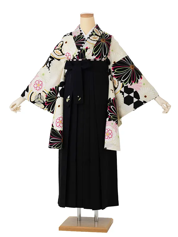 卒業式袴レンタルM1273菊に紋・黒×黒