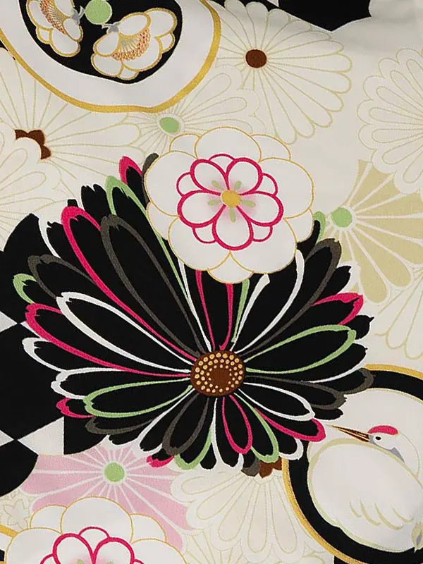 卒業式袴レンタルM1273菊に紋・黒×黒