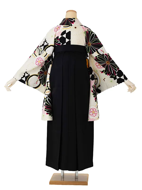 卒業式袴レンタルM1273菊に紋・黒×黒