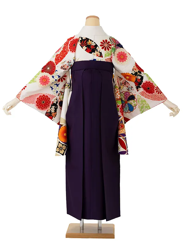 卒業式袴レンタルM1275七宝に貝桶・白×紫