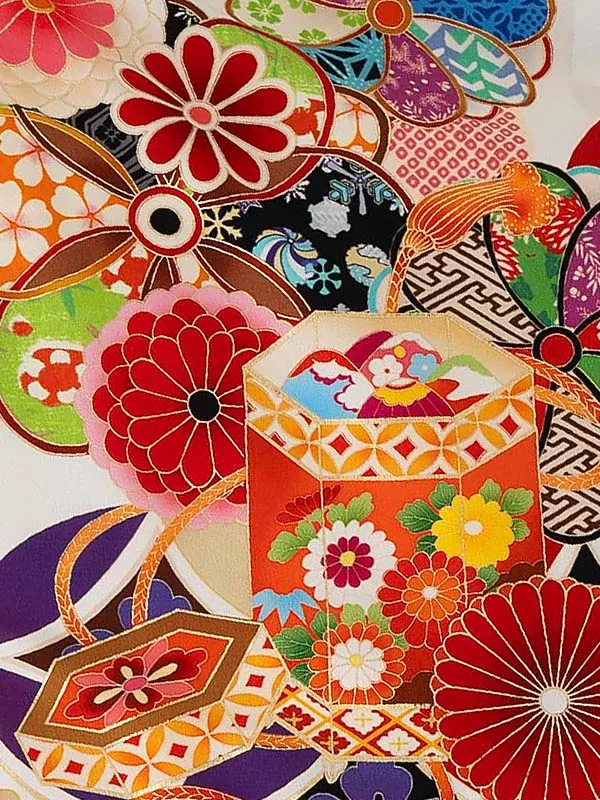 卒業式袴レンタルM1275七宝に貝桶・白×紫