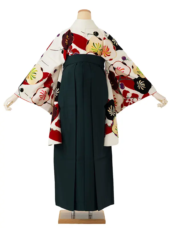 卒業式袴レンタルM1281梅に七宝・白×緑