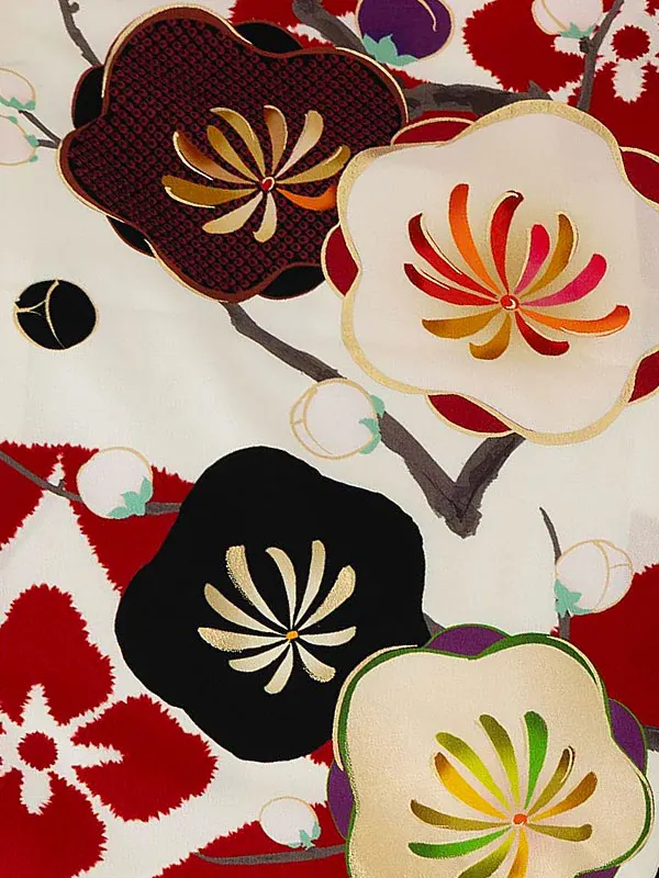 卒業式袴レンタルM1281梅に七宝・白×緑