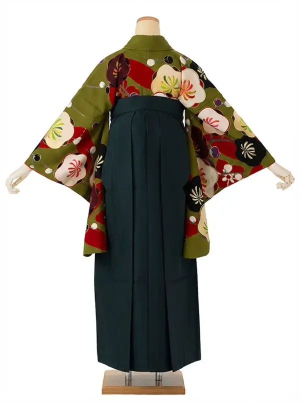 卒業式袴レンタルM1282梅に七宝・金茶×緑