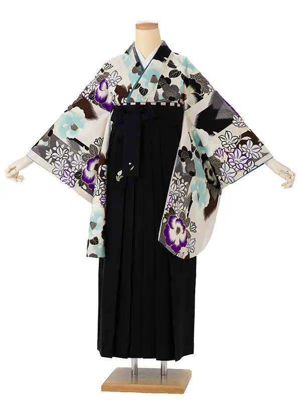 卒業式袴レンタルM1283椿／矢絣・白×黒