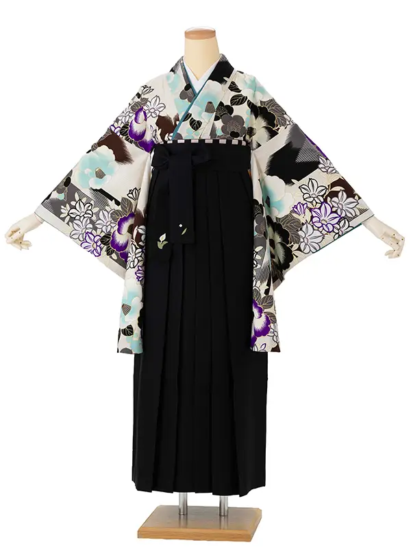 卒業式袴レンタルM1283椿／矢絣・白×黒