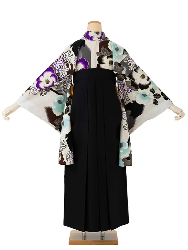 卒業式袴レンタルM1283椿／矢絣・白×黒