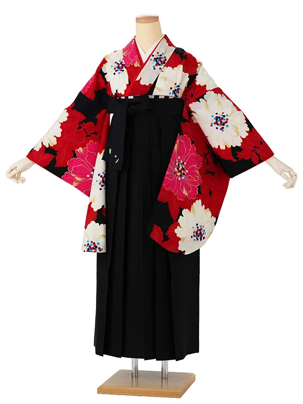卒業式袴レンタルM1285牡丹・黒×黒