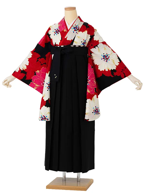 卒業式袴レンタルM1285牡丹・黒×黒