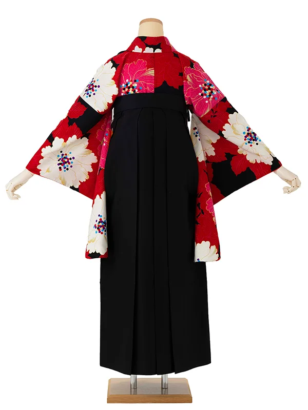 卒業式袴レンタルM1285牡丹・黒×黒