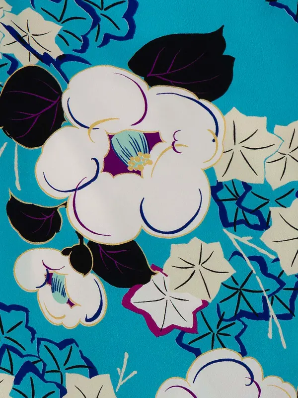 卒業式袴レンタルM1286昭和椿・ターコイズ×ドットライン/ベージュ