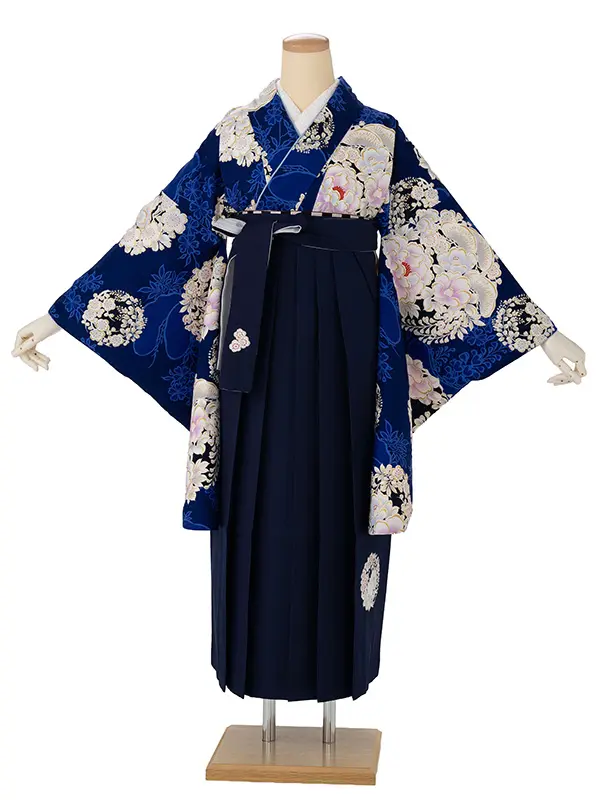 卒業式袴レンタルM1306花丸紋・ネイビー×NH刺繍（花丸紋）・紺