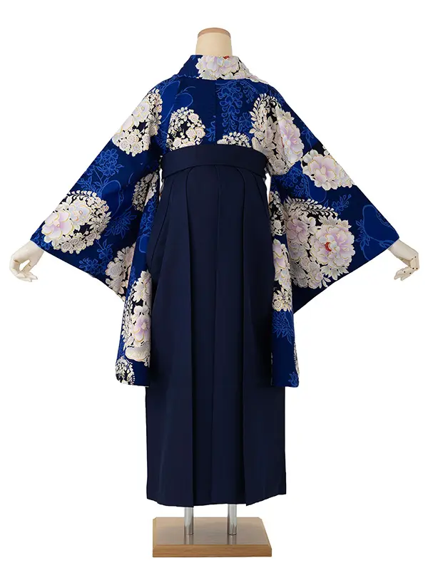 卒業式袴レンタルM1306花丸紋・ネイビー×NH刺繍（花丸紋）・紺