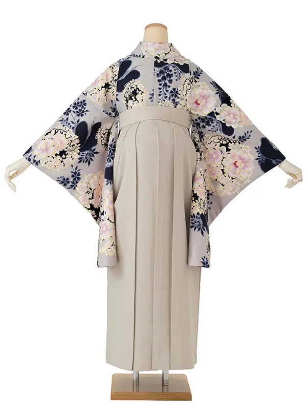 卒業式袴レンタルM1307花丸紋・ネイビー×梅刺繍・アイボリー